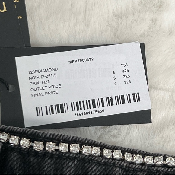 NWT Maje “Diamond” Black Wide Leg Jeans w Rhinestone Trim—missing rhinestones - Picture 13 of 16